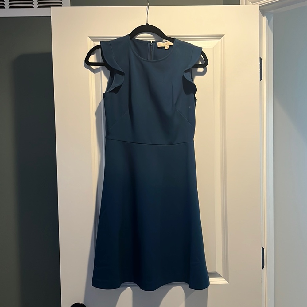 The LOFT structured blue shift dress is
